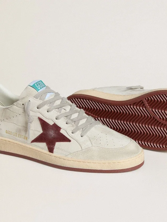 Ball Star pour homme en nubuck imprimé crocodile avec étoile en daim bordeaux