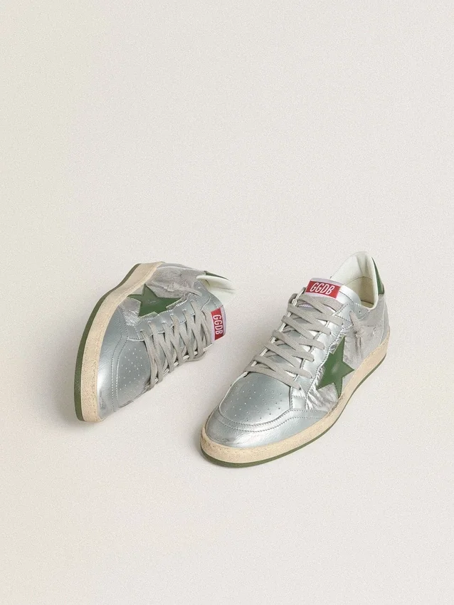 Ball Star pour homme en nylon argenté avec étoile et languette au talon en cuir vert