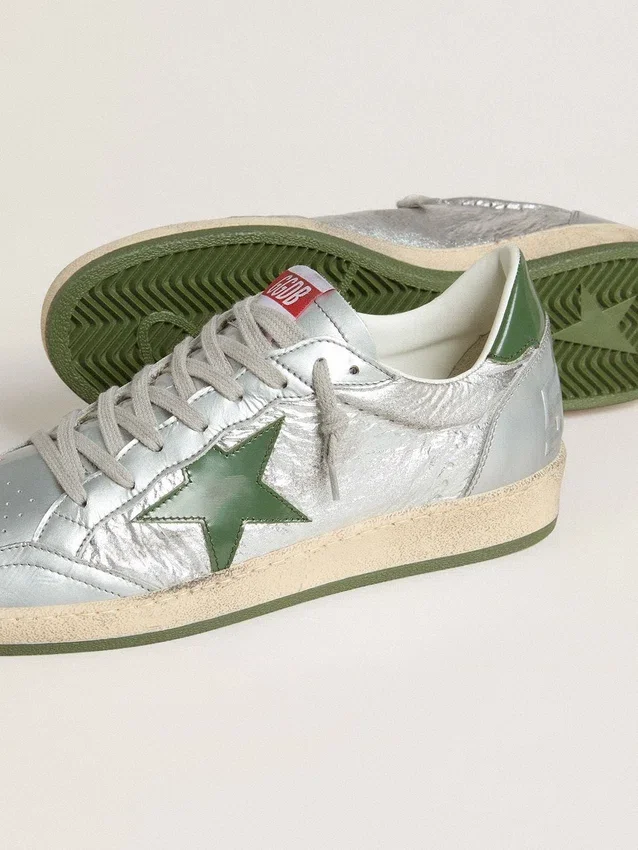 Ball Star pour homme en nylon argenté avec étoile et languette au talon en cuir vert