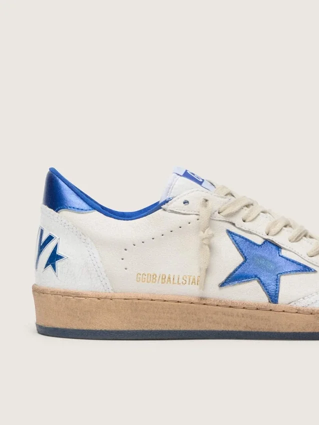 Ball Star Wishes pour femme en cuir nappa blanc avec étoile bleu vif et languette au talon