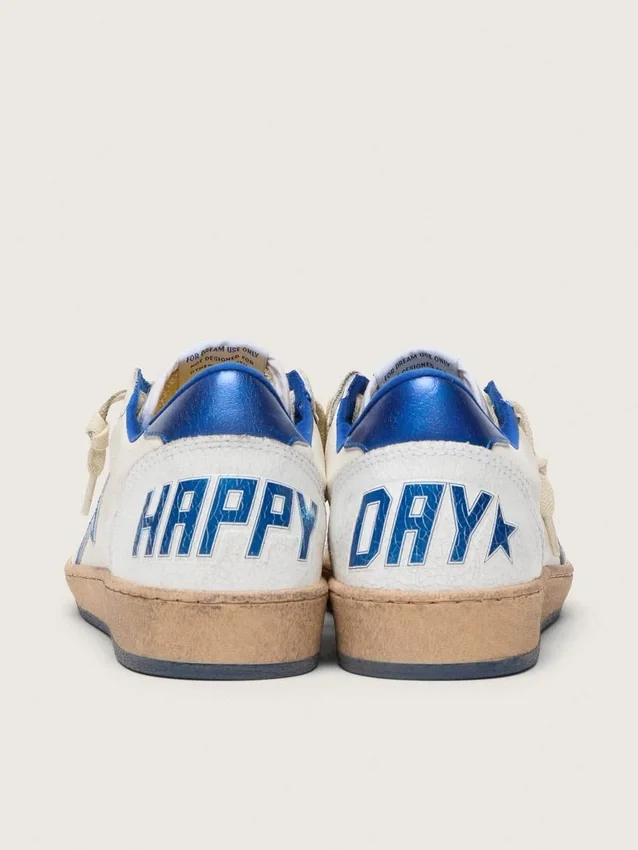 Ball Star Wishes pour femme en cuir nappa blanc avec étoile bleu vif et languette au talon