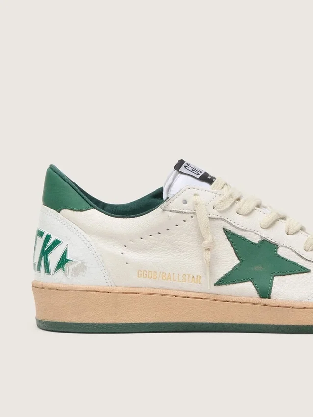 Ball Star Wishes pour femme en cuir nappa blanc avec étoile et languette au talon en cuir vert