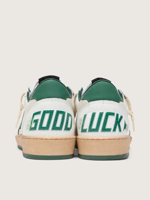 Ball Star Wishes pour femme en cuir nappa blanc avec étoile et languette au talon en cuir vert