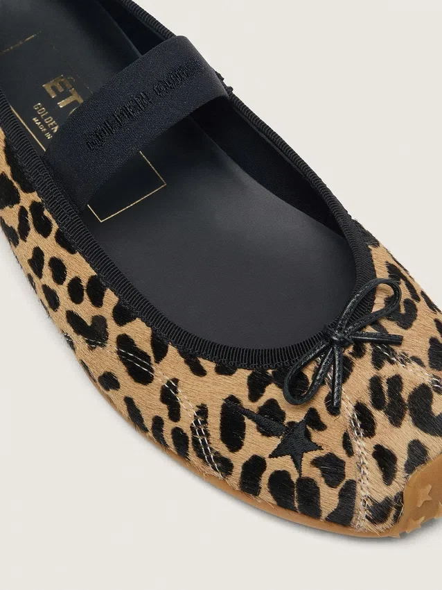 Ballerines Étoile en peau de poney imprimée léopard avec étoile brodée noire et bride élastique