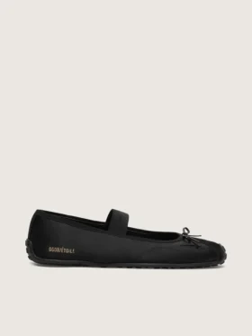 Ballerines Étoile en satin noir avec étoile brodée noire et bride élastique