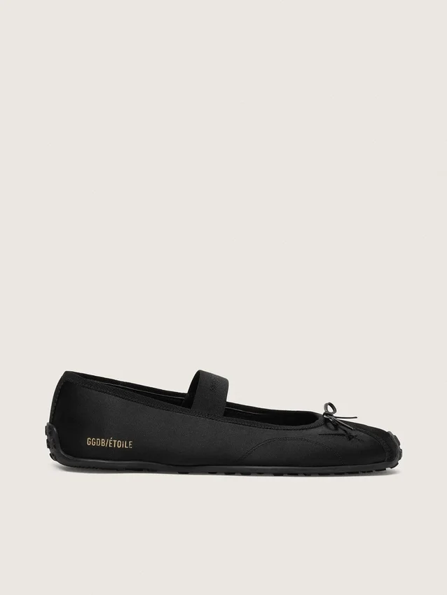 Ballerines Étoile en satin noir avec étoile brodée noire et bride élastique