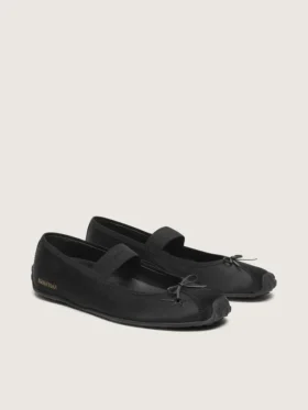 Ballerines Étoile en satin noir avec étoile brodée noire et bride élastique