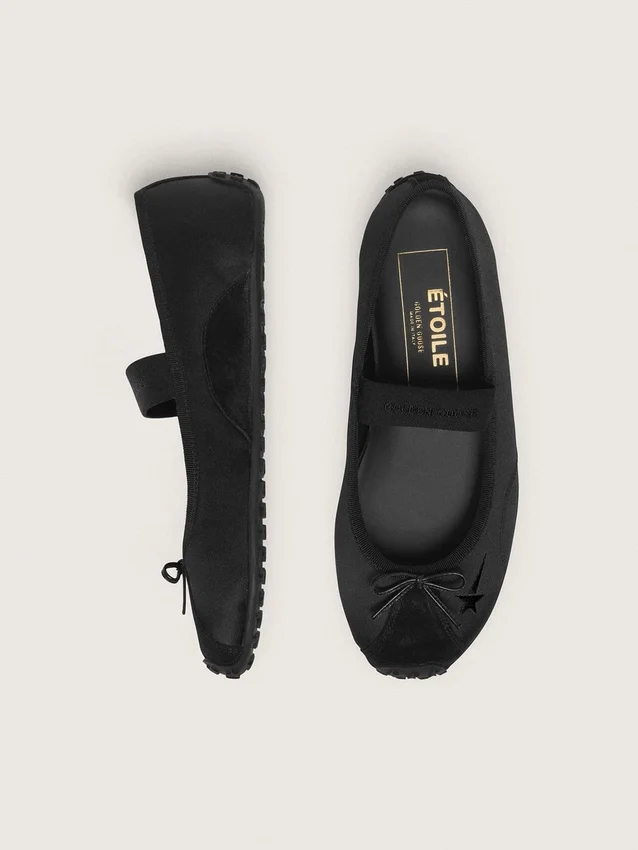Ballerines Étoile en satin noir avec étoile brodée noire et bride élastique