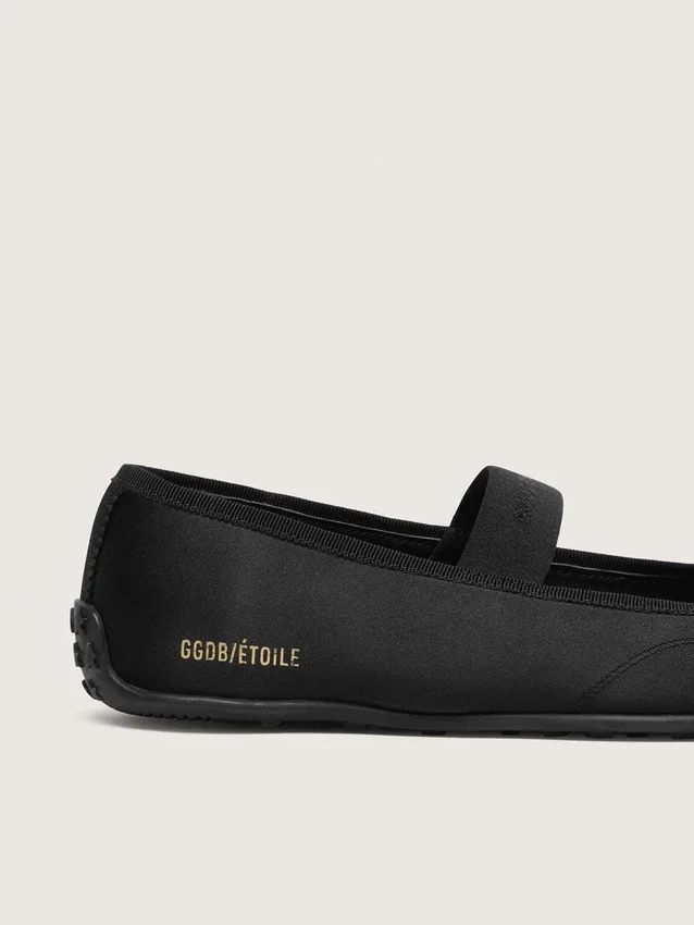 Ballerines Étoile en satin noir avec étoile brodée noire et bride élastique