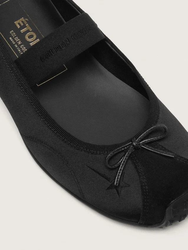 Ballerines Étoile en satin noir avec étoile brodée noire et bride élastique