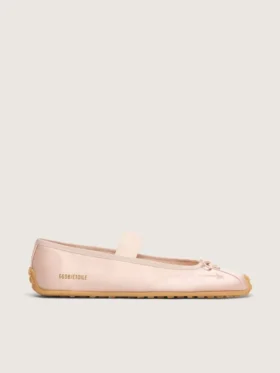 Ballerines Étoile en satin rose poudré avec étoile brodée rose poudré et bride élastique