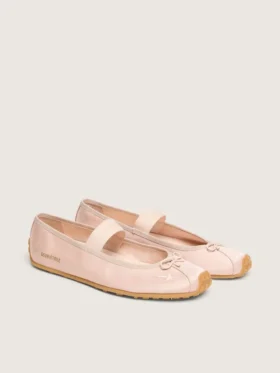 Ballerines Étoile en satin rose poudré avec étoile brodée rose poudré et bride élastique