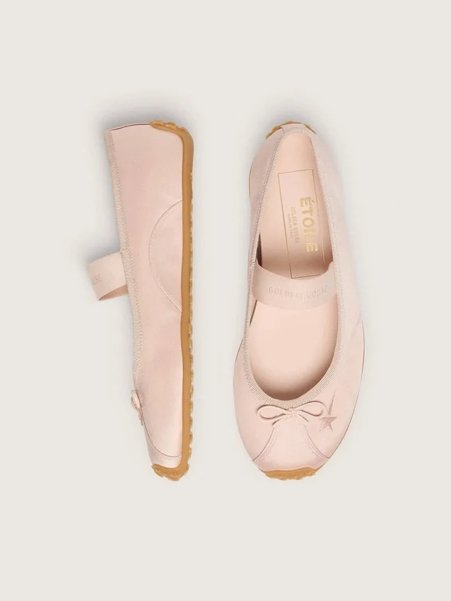 Ballerines Étoile en satin rose poudré avec étoile brodée rose poudré et bride élastique