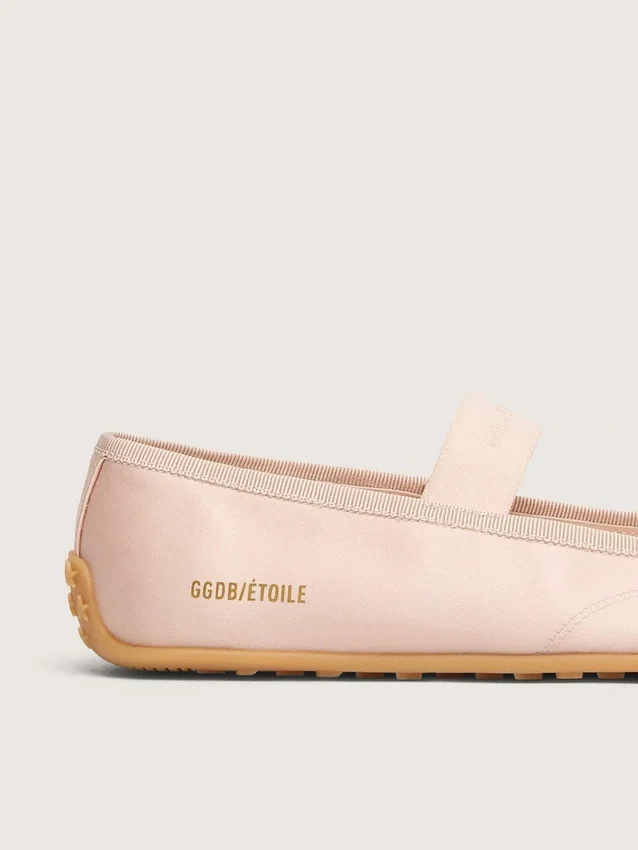Ballerines Étoile en satin rose poudré avec étoile brodée rose poudré et bride élastique