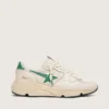 Baskets pour femme à Running Sole en nylon crème et cuir, ornées d’une étoile en cuir vert
