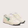Baskets pour femme à Running Sole en nylon crème et cuir, ornées d’une étoile en cuir vert