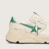 Baskets pour femme à Running Sole en nylon crème et cuir, ornées d’une étoile en cuir vert