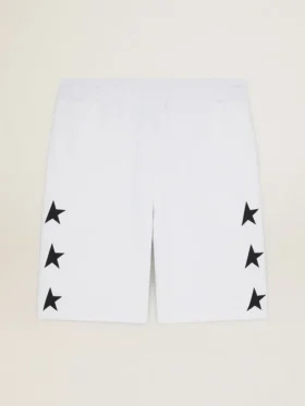 Bermuda blanc vintage pour homme orné d’étoiles noires contrastantes