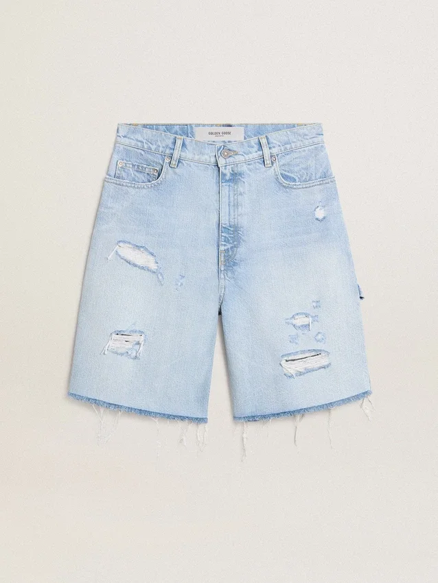 Bermuda pour femme en denim effet usé