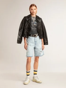 Bermuda pour femme en denim effet usé