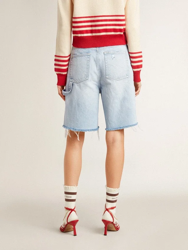Bermuda pour femme en denim effet usé