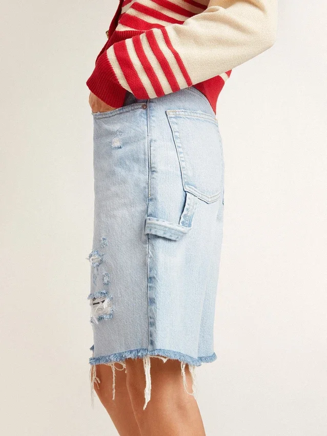 Bermuda pour femme en denim effet usé