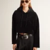 Black chenille sweat-shirt for women with embroidery on the back