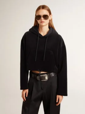 Black chenille sweat-shirt for women with embroidery on the back