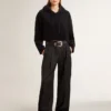 Black chenille sweat-shirt for women with embroidery on the back