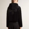 Black chenille sweat-shirt for women with embroidery on the back