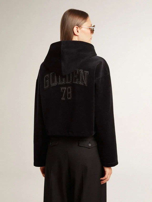 Black chenille sweat-shirt for women with embroidery on the back