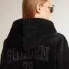 Black chenille sweat-shirt for women with embroidery on the back