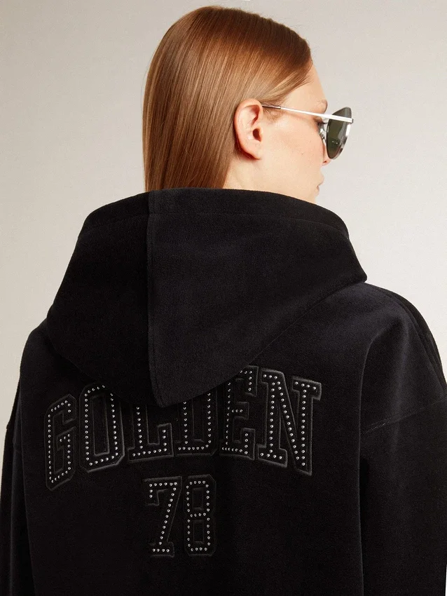 Black chenille sweat-shirt for women with embroidery on the back