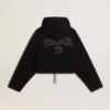 Black chenille sweat-shirt for women with embroidery on the back