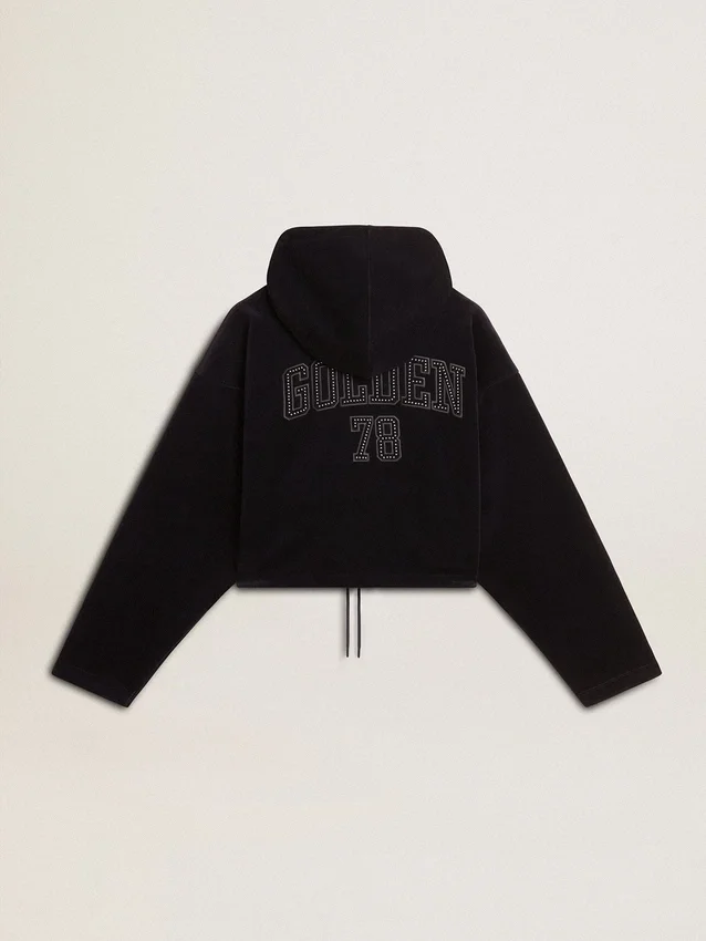 Black chenille sweat-shirt for women with embroidery on the back