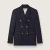 Blazer bleu foncé à double boutonnage pour femme