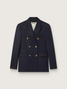 Blazer bleu foncé à double boutonnage pour femme