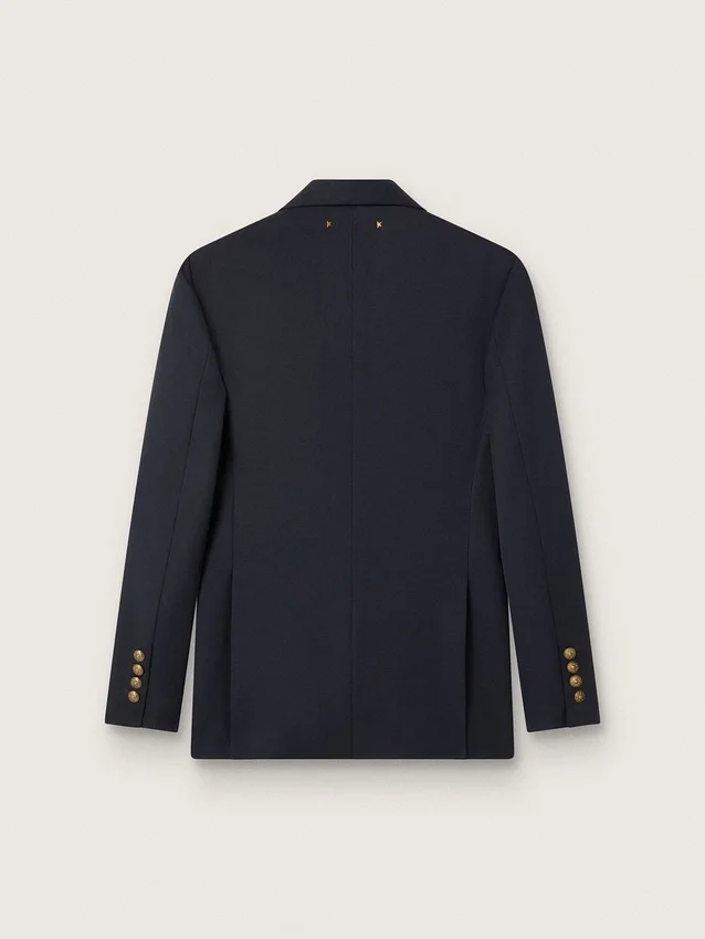 Blazer bleu foncé à double boutonnage pour femme