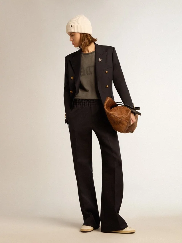 Blazer bleu foncé à double boutonnage pour femme