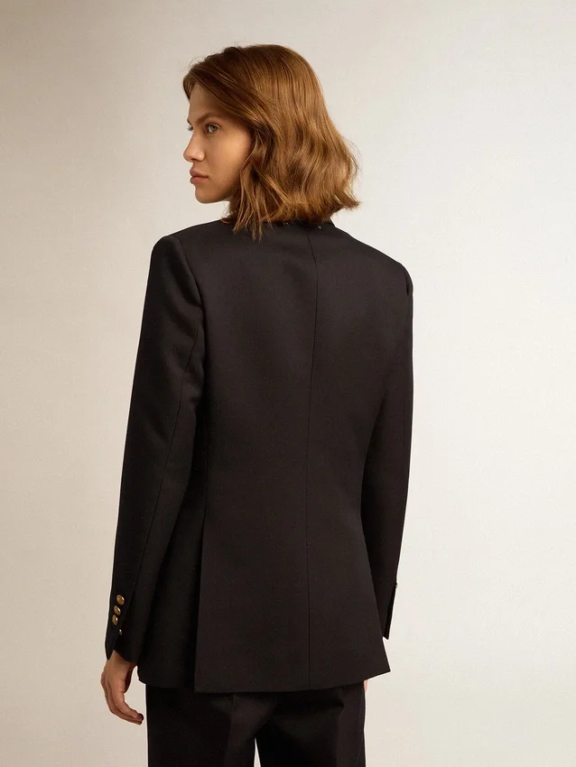 Blazer bleu foncé à double boutonnage pour femme
