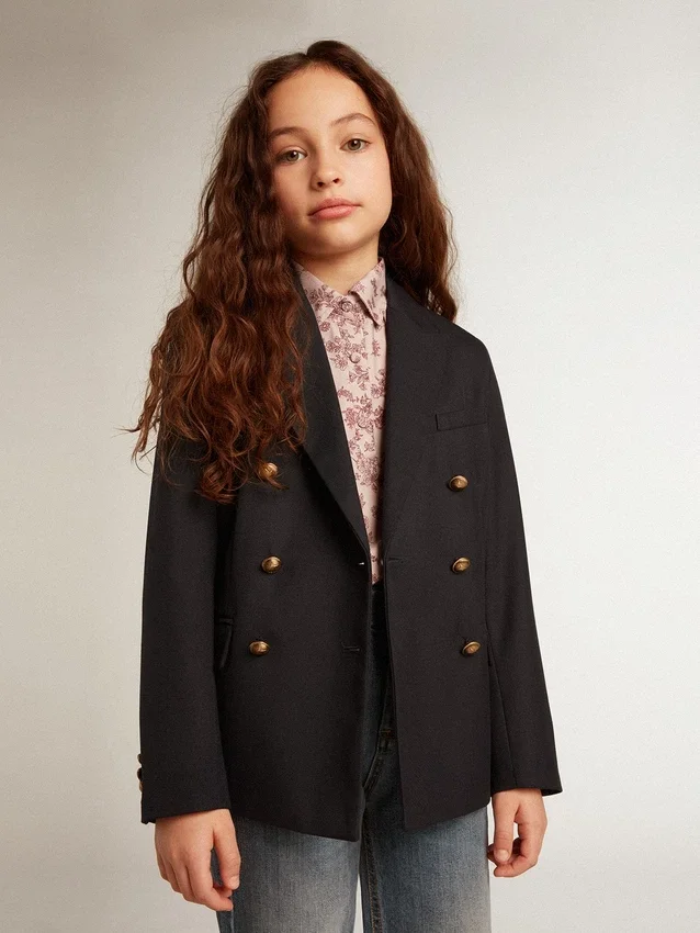 Blazer bleu foncé à double boutonnage pour garçons