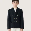 Blazer bleu foncé à double boutonnage pour garçons