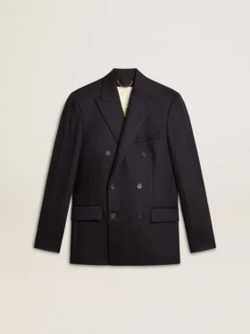 Blazer double boutonnage en laine bleu nuit pour homme