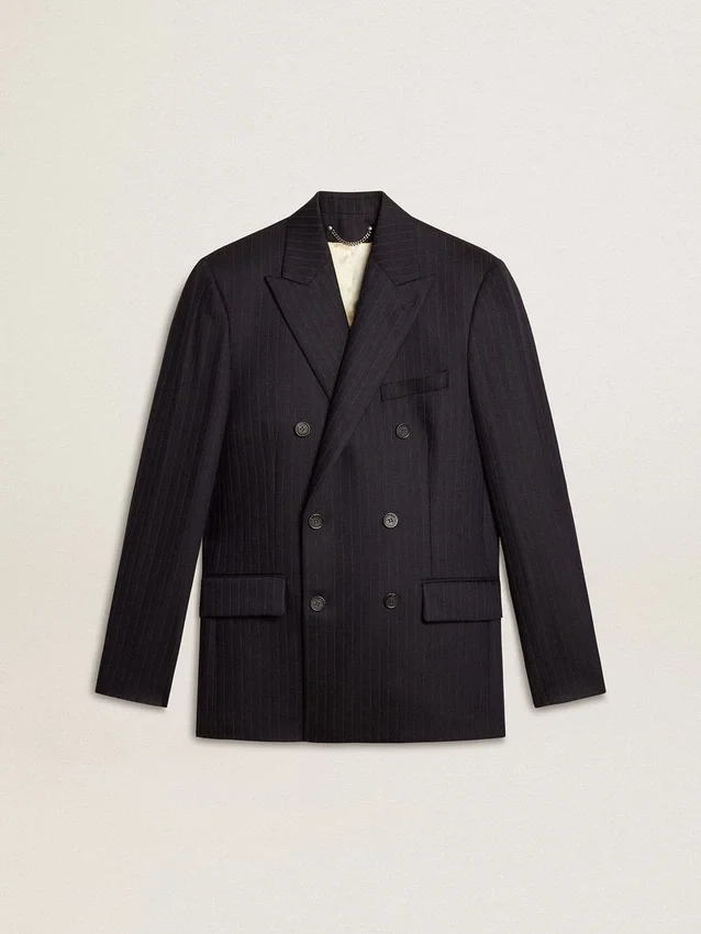 Blazer double boutonnage en laine bleu nuit pour homme