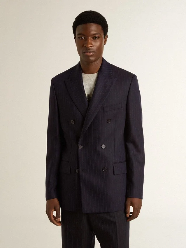 Blazer double boutonnage en laine bleu nuit pour homme