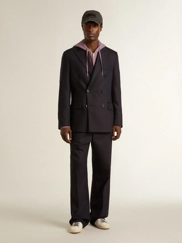 Blazer double boutonnage en laine bleu nuit pour homme