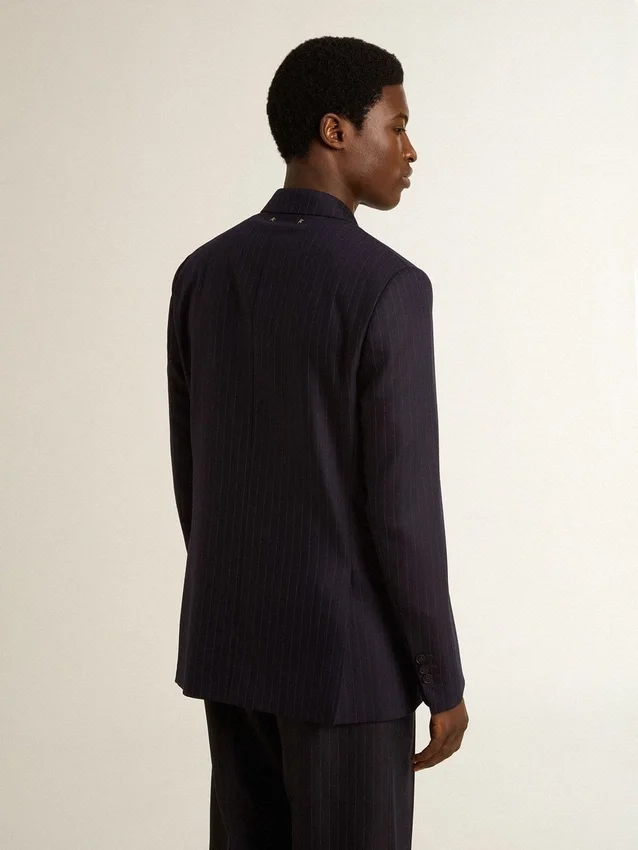 Blazer double boutonnage en laine bleu nuit pour homme