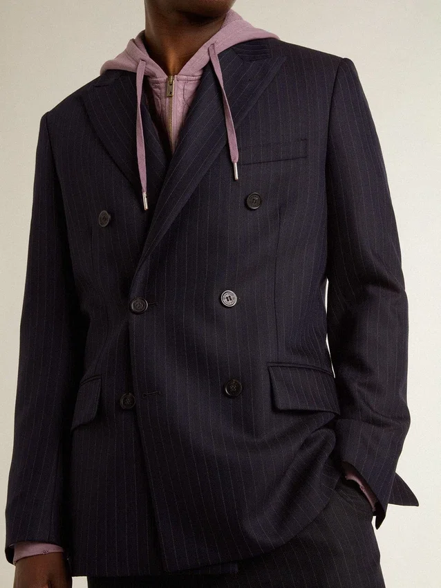 Blazer double boutonnage en laine bleu nuit pour homme