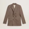 Blazer à double boutonnage pour homme en mélange de laine à motif chevrons beige