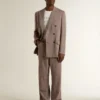 Blazer à double boutonnage pour homme en mélange de laine à motif chevrons beige